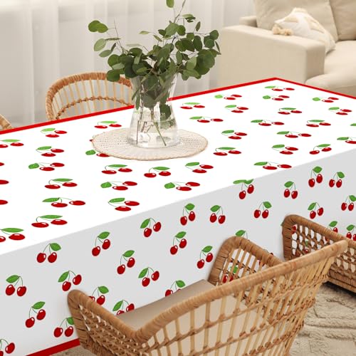 Image of Zhehao 3 Pcs 54x108 Inch Cherry Tablecloth Decorations Disposable Plastic Table Cover Rectangle Table Runner for Bachelorette Bridal Shower Baby Shower Party Decor Supplies