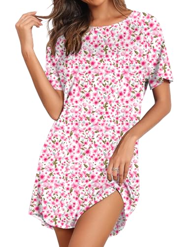 Image of Ekouaer Sleep Shirts for Women Short Sleeve Night Shirts for Sleeping Pullover Nightgown Soft Nightdress S-XXXL