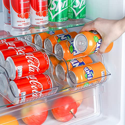Puricon 2 Pack Can Drink Dispenser Organizer For Refrigerator, Clear Plastic Soda Pop Can Holder Container Storage Bin For Fridge Freezer Pantry Cabinet Kitchen -For Standard Can #TOP2