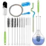 Set of 12 Tube Pipe Cleaners Kit - for Cleaning Narrow Neck Bottle, Curved Glass Tube, Hard-to-Reach Crevices,17” Long Handle Brush,8.2” Multi-Diameters Brushes,35” Flexible Dual-Head Cleaner