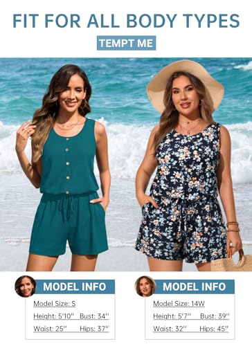Image of Women Romper Swimsuit - One Piece Bathing Suit with Shorts with Pockets | Built-in brief, Modest, Boyleg, Padded bra, Drawstring, Full lining, Ribbed