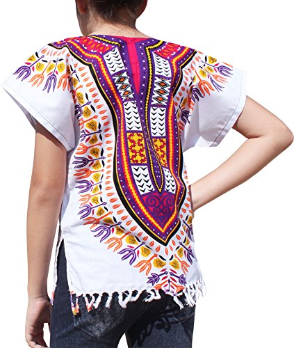 RaanPahMuang Branded Cotton Childs Dashiki Shirt Tassels and Pockets White Tone2