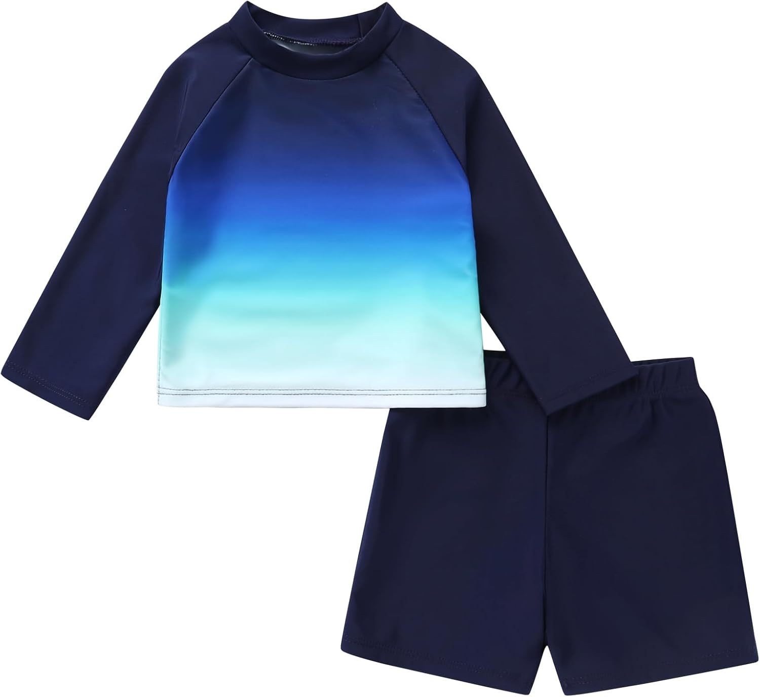 Toddler Boy Trunk and Rash Guard Sets Gradient Long Sleeve T-Shirt Bathing Suit Quick Dry Beach Clothing