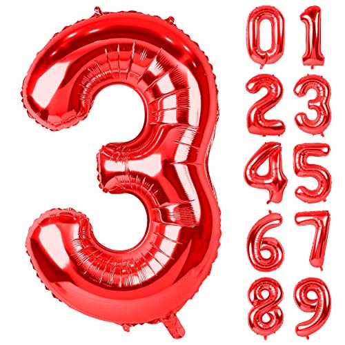 40 Inch Red Large Numbers Balloon 3, Digit Helium Foil Mylar Big Number for Birthday Party Anniversary Supplies Decorations