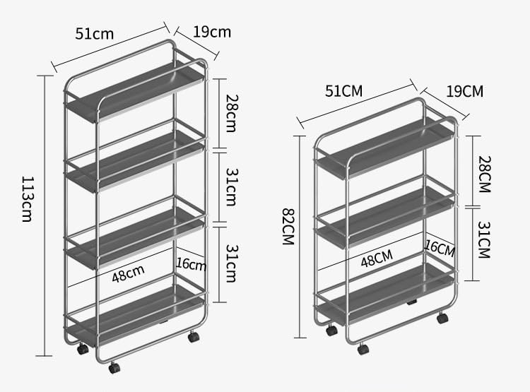 ステンレス製 スリムキッチンワゴン 冷蔵庫横 隙間収納 キャスター付き 3段ラック（幅19cm/25cm ペットボトル収納可能 組み