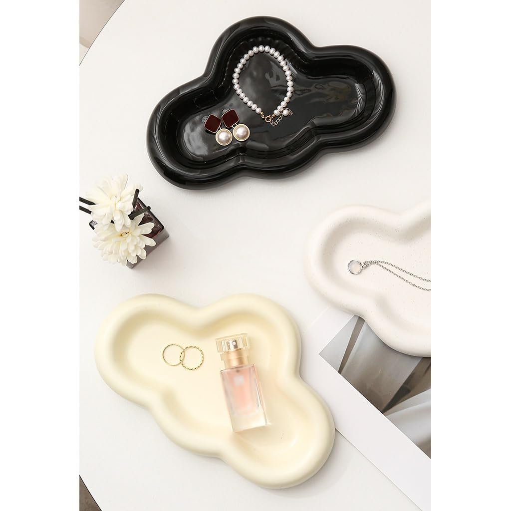 Bandeja de Almacenamiento de Joyas de cerámica, Bandeja de Mesa de Centro, Bandeja de Llaves Estilo Nube, Bandeja de Entrada, Bandeja de joyería de Escritorio, Almacenamiento de CE