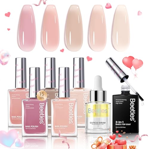 Beetles Pink Nail Polish Set, 5 Colors Nude Pink Jelly Collection...