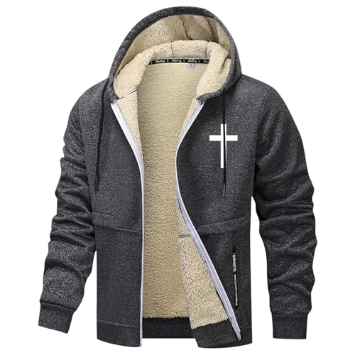 Polares para Hombre, Chaqueta de Forro Polar con Capucha y Cremallera, Abrigo cálido de Invierno con Bolsillos para Uso Informal al Libre. (Grey, M)