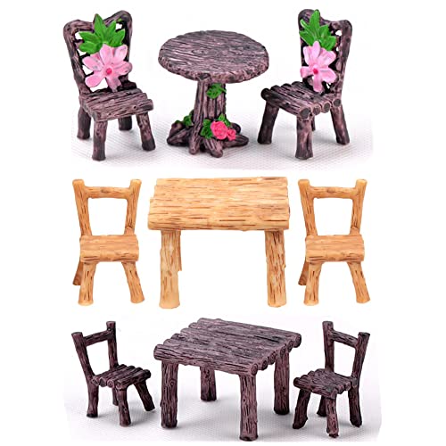 gofidin 9 Pcs Miniature Table and Chairs Set Fairy Garden Furniture Ornaments Kit for Dollhouse Accessories Home Micro Landscape Decoration