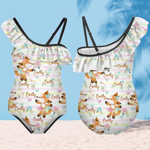 Girls One Piece Swimsuit‌‌ Custom Name Personalized One Shoulder Swimwear Bathing Suit for Girl 6-12 Year4