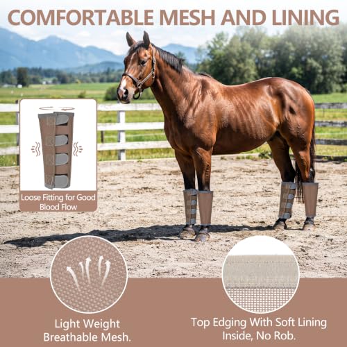Image of Fly Boots for Horses Set of 4 with Reflective Vercros, Loose Fitting Mesh Horse Fly Boots Leggings, Adjustable Equine Leg Wraps & Socks, Stay Up Not Sag, No Rub