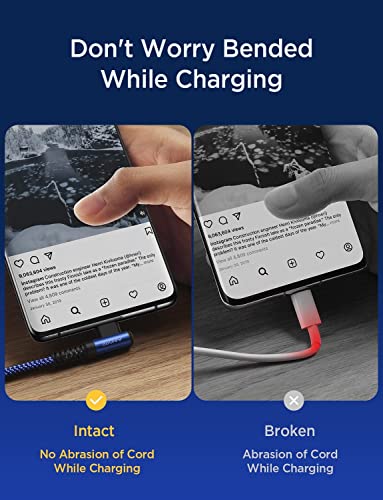 Image of AINOPE USB C Cable 60W 2-Pack 3.3ft Nylon Braided USB C to USB C Cable Type C Charger Fast Charging Right Angle USBC Cable Charger Cord for iPhone 16 Pro Max 15 Plus Samsung S24 S23 iPad Pro Blue