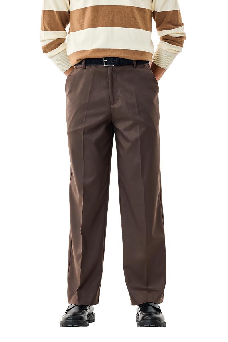 Men Formal Trousers | Relaxed Fit Straight Leg Solid Design | Premium Polyester Viscose Blend & Smooth Texture for Office & Business Wear-image-47