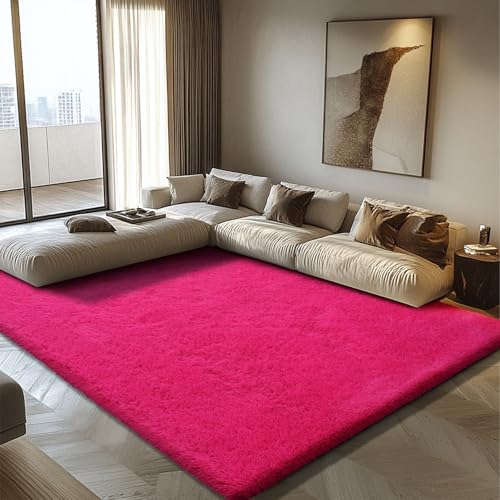 Shag Area Rug for Bedroom 5x8,Fluffy Area Rugs for Living Room,Soft Fuzzy Rug Non-Shedding Indoor Plush Carpet for Kids Bedroom Nursery Dorm Home Decor,Hot Pink