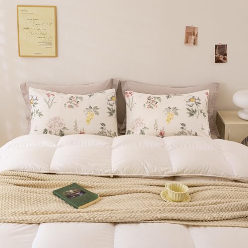 Image of ECOCOTT Floral Pillowcases King Size Set of 2, 100% Washed Cotton Pillow Cases with Envelope Closure, Vintage Botanical Flower Printed Pillow Covers
