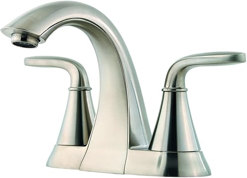 Pfister Pasadena LF048PDKK - Grifo para lavabo de baño, centro de 4 pulgadas, 2 asas, 3 agujeros, acabado de níquel cepillado, LF048PDKK