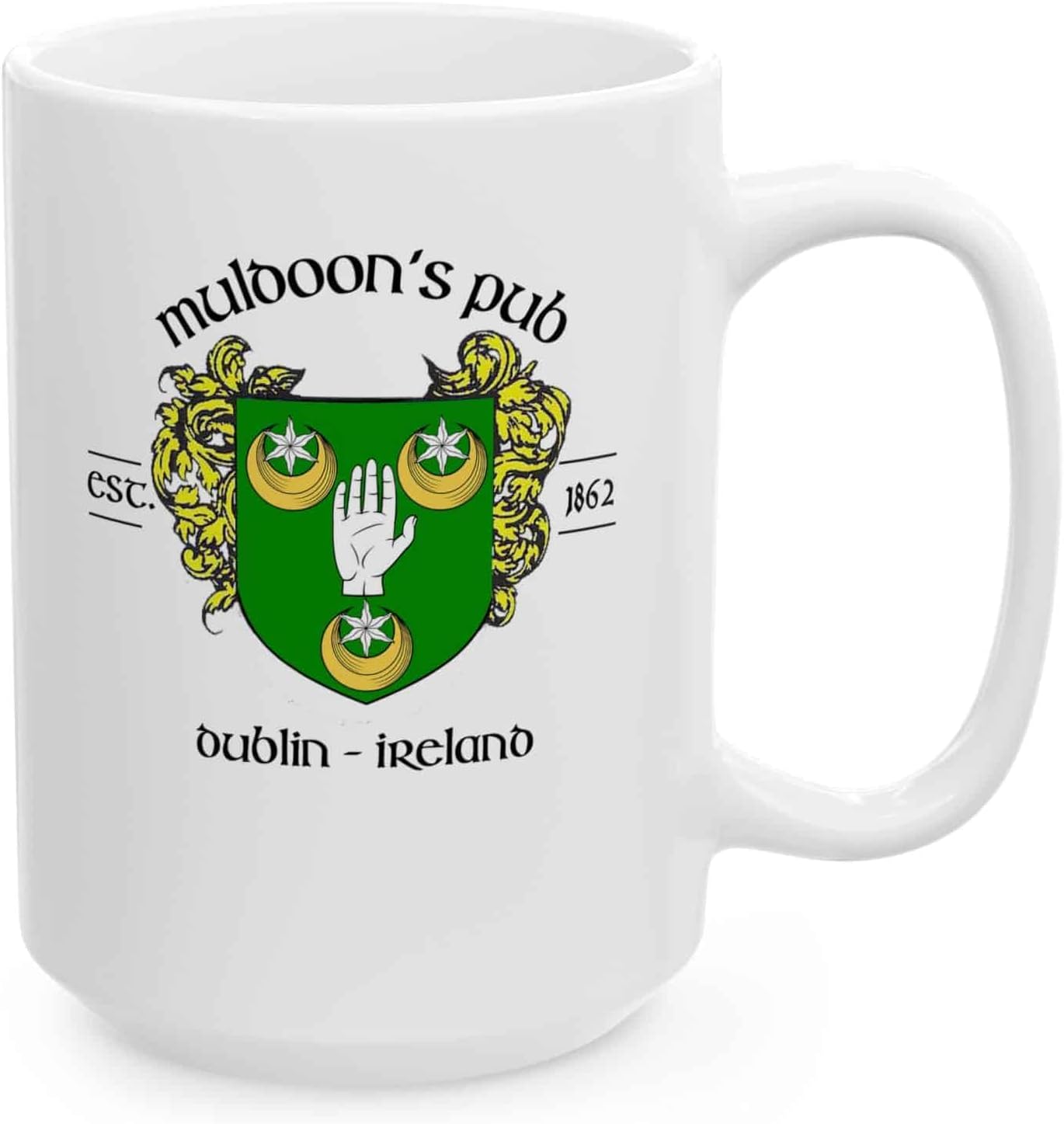 Irish Pub Coffee Mug and Tea Cup from Over 100 Irish Bars featuring Family Crest and Coat of Arms Designs - Set of 4 Mugs (Muldoon's Pub)