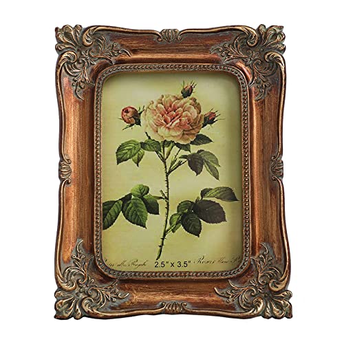 Vinlife Vintage Picture Frames 2.5 X 3.5 Wallet Size Picture Frames Ornate Picture Frames Mini Picture Frame Set Small Antique Picture Frames 2.5 X 3.5 Embossed Floral Tabletop Wall Art Frame,Bronze #TOP3