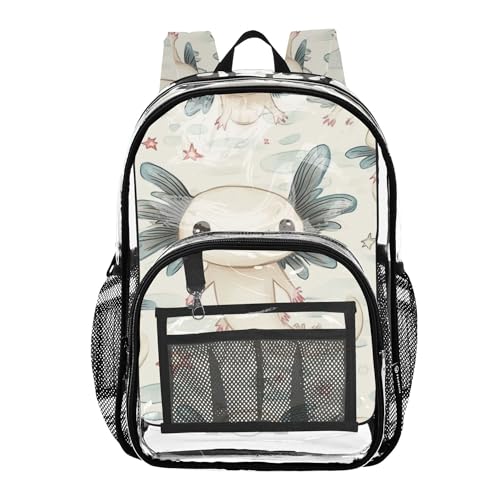 Axolotls Cute Cartoon Clear Backpack PVC Transparent Backpack Lightweight Book Bag Capacity Clear Bag for Boys Girls Kids