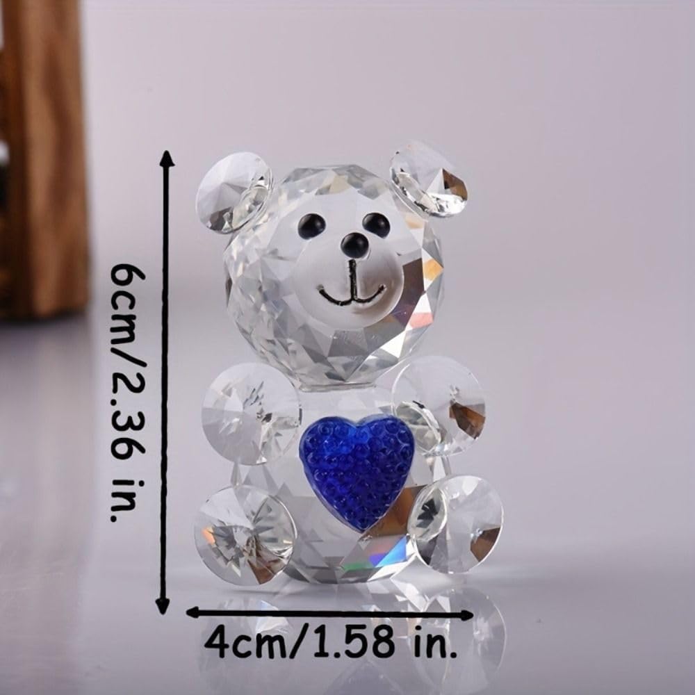 Crystal Bear Statue, Beautiful Glass Bear Decoration Cute Red Love Little Statue Home Decoration Dining Table Animal Collection, Red Love Transparent Decoration(D) - Image 2