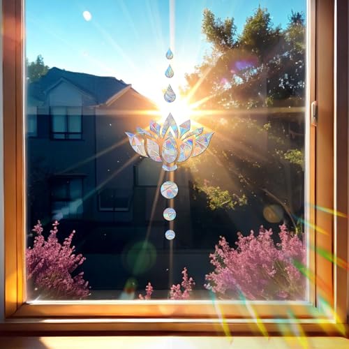 Image of DIY-Lotus Prism Window Collision Clings for Bird Strikes, 6 Sets | Static Glass Reminder Sticker Decals, Window Anti-Collision, Rainbow Maker, Save Birds from Hitting Windows, Non Adhesive