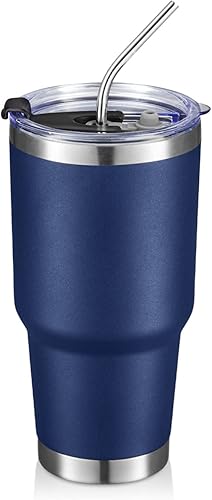 Miniatura 8 de GOBATT Taza de café de viaje aislada de 30 onzas con tapas y pajitas, vaso de café de doble vacío de acero inoxidable con recubrimiento de polvo