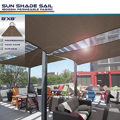 Windscreen4Less 8' X 8' Square Sun Shade Sail - Brown With Black Strips Durable Uv Shelter Canopy For Patio Outdoor Backyard - Custom #TOP2