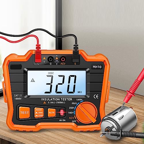flexman Digitales Megohm Messgerät, Elektrischer Erdungswiderstands Isolationstester, Hohe Genauigkeit mit Robuster Fallschutzabdeckung und Großem LCD Bildschirm (Orange)