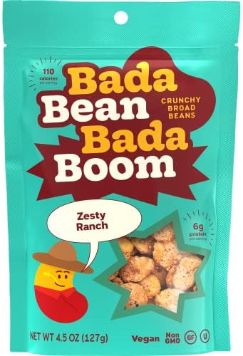 Bada Bean Bada Boom Ranch Roasted Broad Fava Beans - Vegan Snacks, Plant Based Snacks - Fava Beans Dried Crunchy Vegetarian Snacks (Similar to Lupini Beans) 110 Calories per Serving, 4.5 Ounce (Pack of 6)