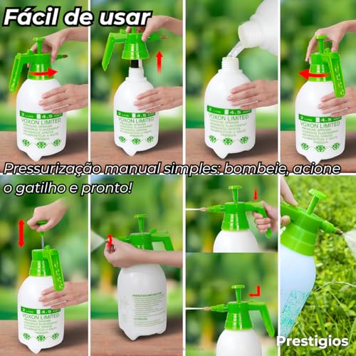 Pulverizador Manual Multiuso, 1,5L, Bico Ajustável, Verde e Branco, Sistema de Pressão com Gatilho