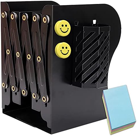 Qualsen Book Ends Bookends Metal Book Holder for Desk Iron Adjustable Book Stands Book End Bookend Heavy Duty Non-Skid, Book Stopper Book Holders for Home Office School Library (White, Medium)