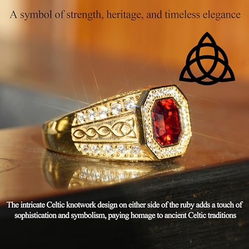 Red Ruby Celtic Knot Ring for Men 14K Gold Plated in Sterling Silver Red Ruby Wedding Band Ring Customizable Solid Gold Sizes 4-182
