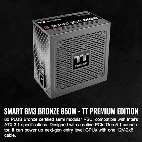 Thermaltake Smart BM3 850W 80Plus Bronze ATX 3.1 & PCIE 5 Ready Semi-Modular Power Supply; 105°C/221°F Japanese Capacitor; 5 Year Warranty; PS-SPD-0850MNFABU-3 by Thermaltake - Image 2