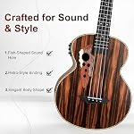 Caramel Ebony Wood Baritone Ukulele 30inch Wood LCD Color Display Electric Ukelele Kit Hawaiian Beginner Guitar Starter Pack Bundle Gig bag, Strap, Strings Set