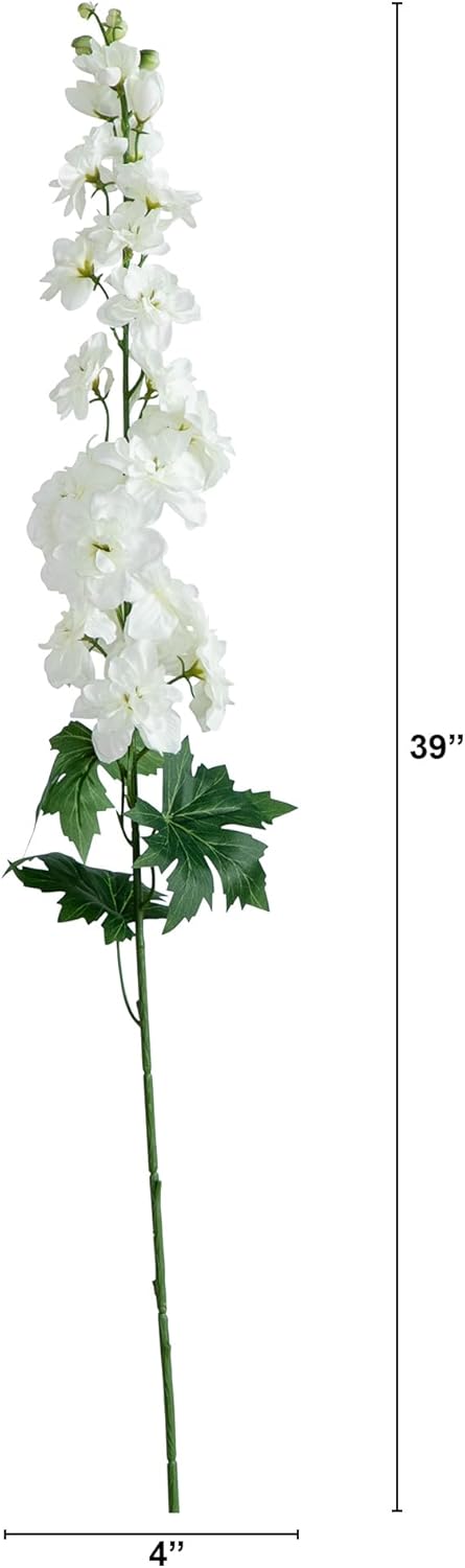 Nearly Natural 39-in Artificial Delphinium Flower Stems, Set of 3 Long Stem Artificial Flowers for Home or Office Décor, Faux Delphinium Flower Stems in White for DIY Decoration