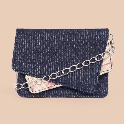 Image of ZOUK Tovi Mini Bag Wallet | Stylish Vegan Denim Crossbody Wallet for Women with Card Slots & Water-Resistant Lining | Handcrafted Small Sling Bag with Silver Chain Strap | Auroville Amethyst