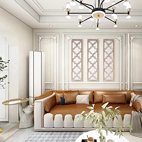 33.8" Tall Decorative Wooden Panel Wall Mirror,Farmhouse Arabesque Quatrefoil Carved Mirror，Whitewashed Finish #TOP1