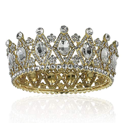 Corona completa de cristal australiano dorado T1927G para novia deslumbrante