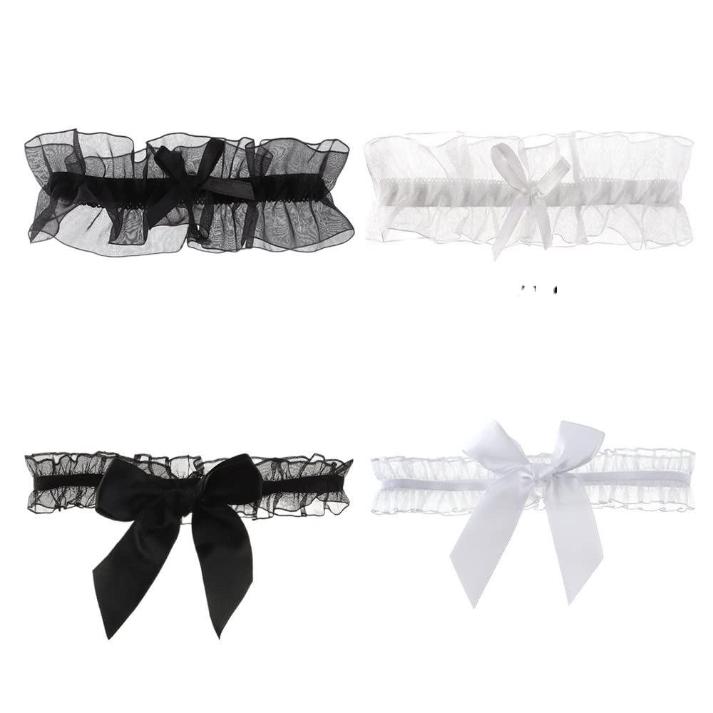 Accessori per Feste per Giochi di Ruolo Giarrettiera in Pizzo con Fiocco da Sposa Elastico (Color : White1, Size : One Size) (White2 One Size)