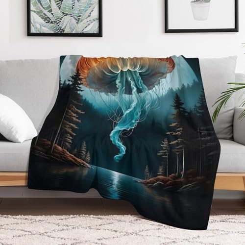 Couverture Giant Jellypoisson Flying, plaid de qualité en flannel douce supérieure