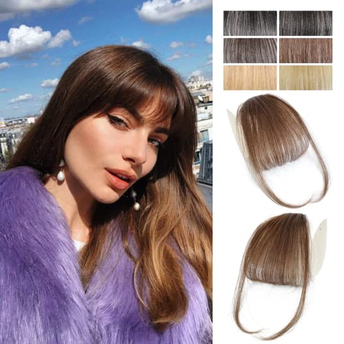 clip in human hair bangs - Bangs Hair Clip in Bangs 100% Human Hair Extensions Wispy Bangs French Bangs Fringe with Temples Hairpieces for Women Clip on Air Bangs Curved Bangs for Daily Wear (Wispy Bangs, Medium Brown)