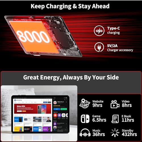 Image of Android tablet, 2026 10 inch Android 16 tablet with keyboard, 26GB+256GB+2TB Expand, AI Tablet with Gemini, 8-Core, 8000mAh, 5G WiFi, GPS, GMS, Electronics Tablets with Case /Mouse /Stylus(Black Case)