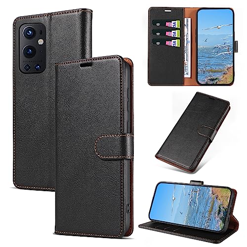 KKEIKO Handyhülle für OnePlus 9 Pro Hülle, Magnet Klappbar Handyhülle mit Kartenfach, PU Leder Stoßfest Schutzhülle für OnePlus 9 Pro, Schwarz
