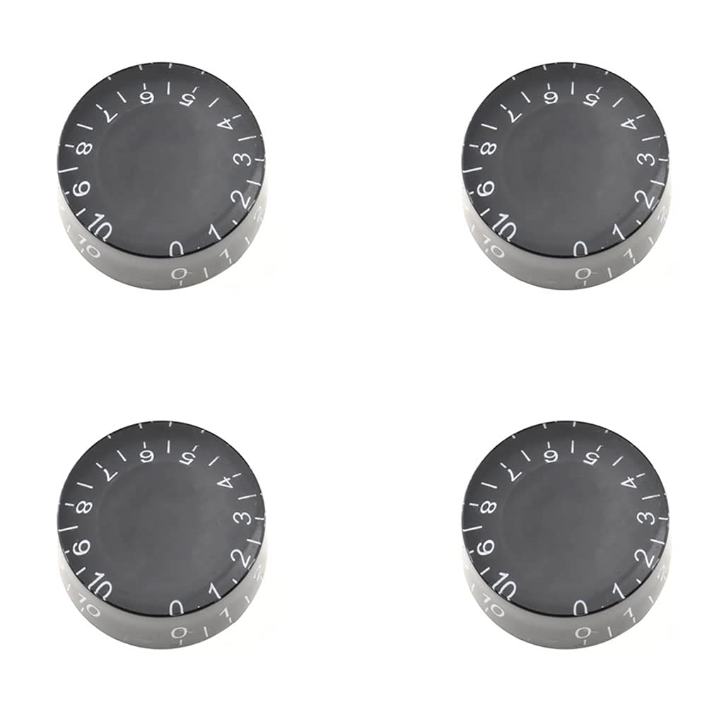HAHIYO Black Surface White Number Clear Electric Guitar Top Hat Knobs Smooth Quick Change Speed Volume Tone Control Electric Bass Replacement Shaft Socket Easy Grip Hold Tight Scratch Resist 4Pcs