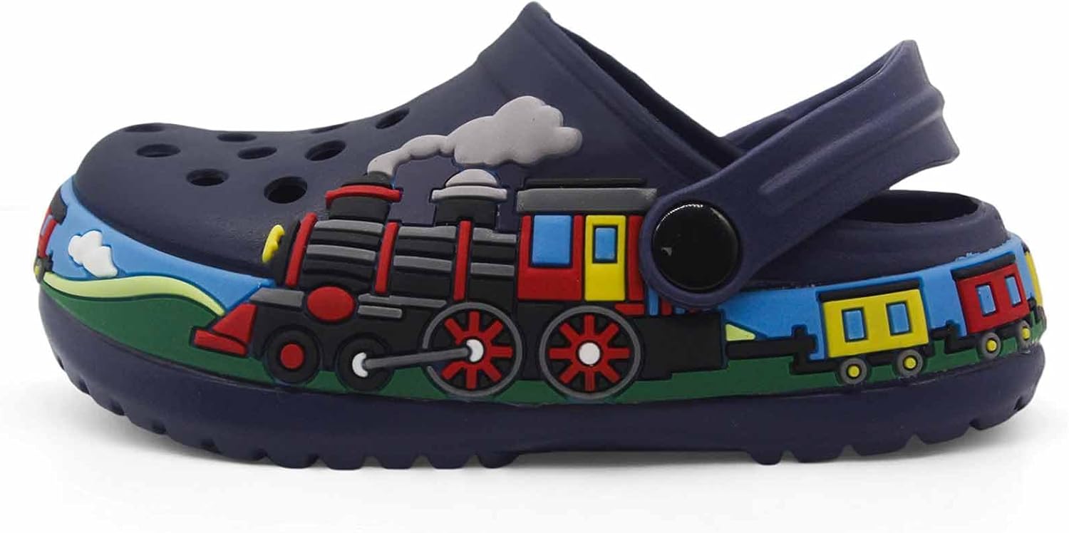 Boys Girls Toddler Clogs Little Kids Slip on Slides Sandals Slippers Cute Cartoon Train Pattern Garden Clogs Summer Indoor Outdoor Beach Pool Water Shoes 7 Toddler Deepblue image 2 of 6 B0FHJRJ8GG