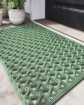 DEXI Front Door Mats for Entryway, Low Profile Non Slip Doormat Outside, All Weather Dirt Trapping Waterproof Welcome Entrance Mat, 19"x29.5",Green
