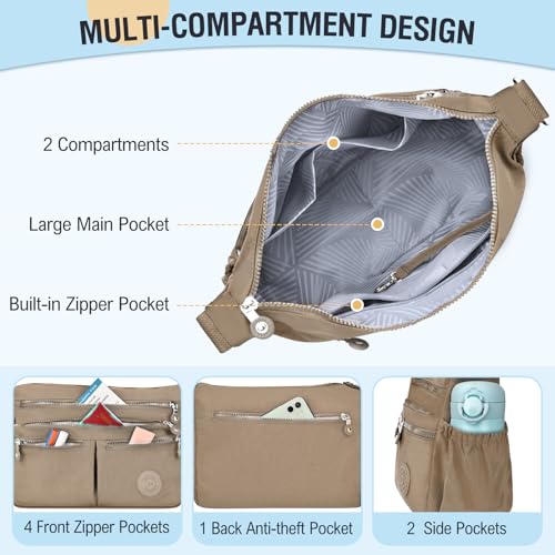 Image of Nylon Crossbody Bags for Women Waterproof Lightweight Large Travel Purses Multi-Pocket Pocketbooks Shoulder Bag