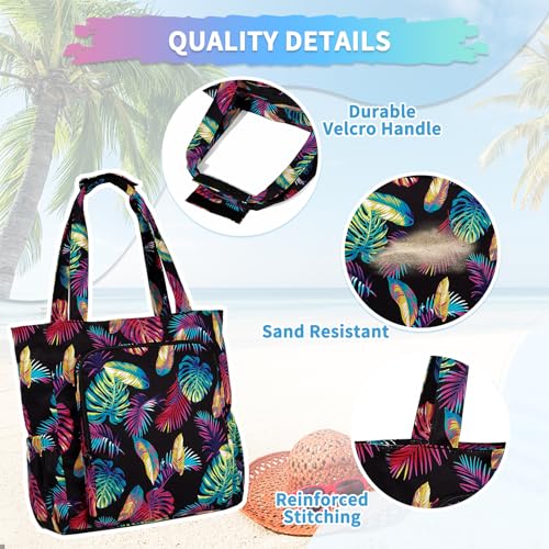 Chase Chic Large Beach Tote Bag for Women, Lightweight Waterproof Pool Tote Bag With Zipper Wet Compartment for Travel4