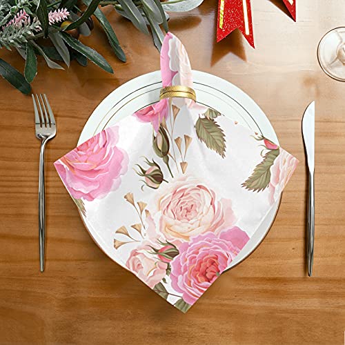 Table Cloth Napkins Floral Rose Pink Set Of 6, Washable Reusable Dinner Napkin, Table Decor For Kitchen, Cocktail Party,Wedding, Banquet, Holiday (20 X 20 In) #TOP2