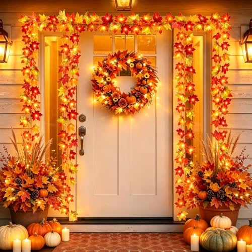 Runleo 2 Pack Fall Decorations for Home Maple Leaf Lights Total 2...